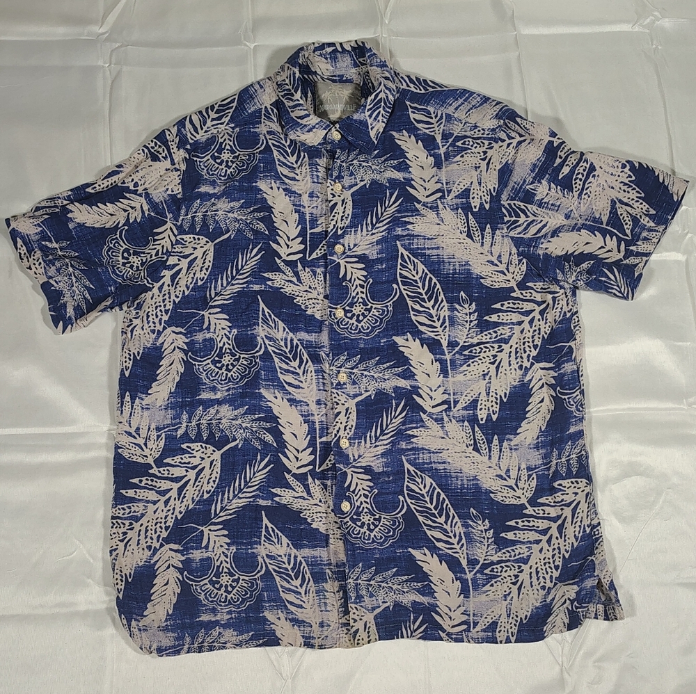 Jimmy Buffet Margaritaville Men's XL Silk Linen Blue Floral Hawaiian Camp Shirt